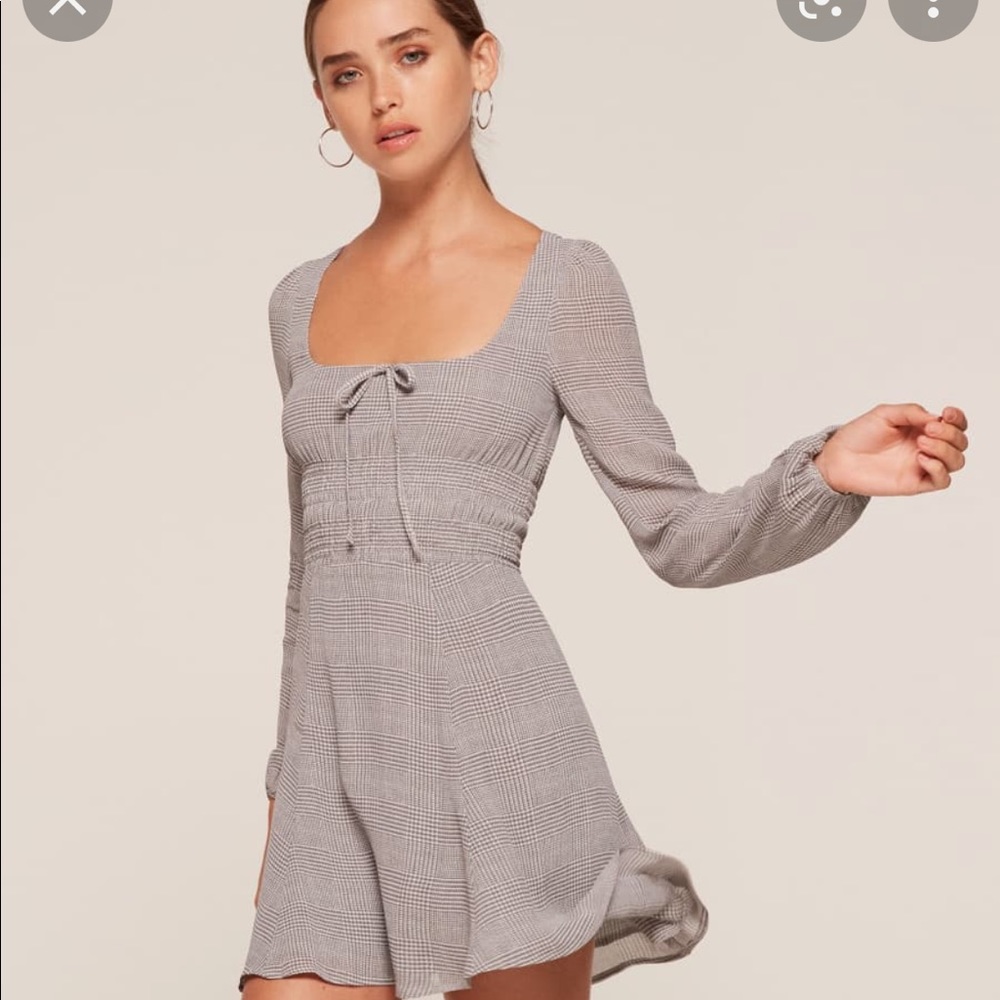 Reformation Plaid Mini Dress in Grey